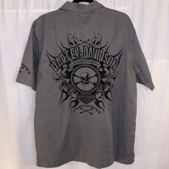 Harley Davidson Short Sleeve Cotton Button Down Shirt Gray Size Medium EUC - Picture 2 of 10